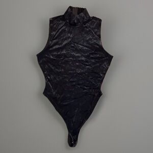 Arlotta Black Crushed Velvet Unitard Body Suit sz M/44